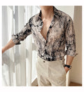 Men Draped Floral Contrast Shirt  Wrinkle-Resistant Flow   Casual Elegance