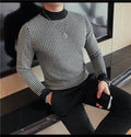 Alluring Half High Collar Checkered Knit Sweater  for Men