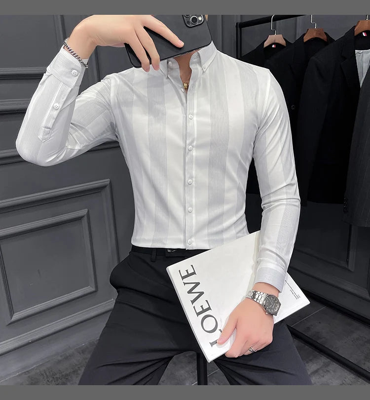 New  Spring  Striped Long Sleeved Shirt For Men