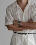 Vintage Cuban Collar Hollow Short Sleeved Shirt Men