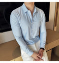 Elegant  striped long-sleeved men's slim fit business shirt