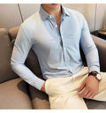 Elegant  striped long-sleeved men's slim fit business shirt