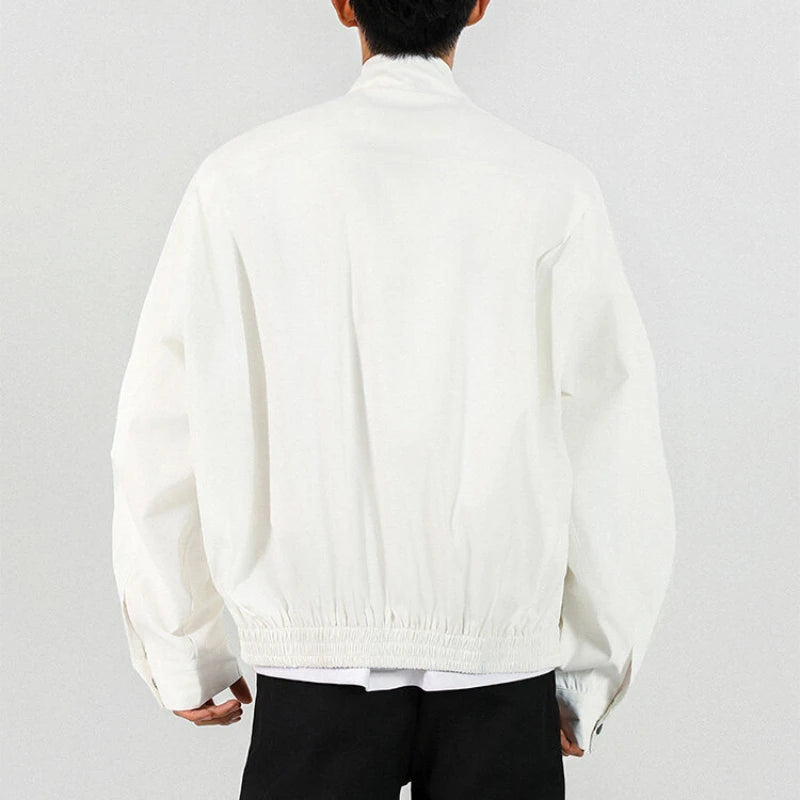 New Men's Solid Color Zip-up Stand Collar Loose Casual Jacket