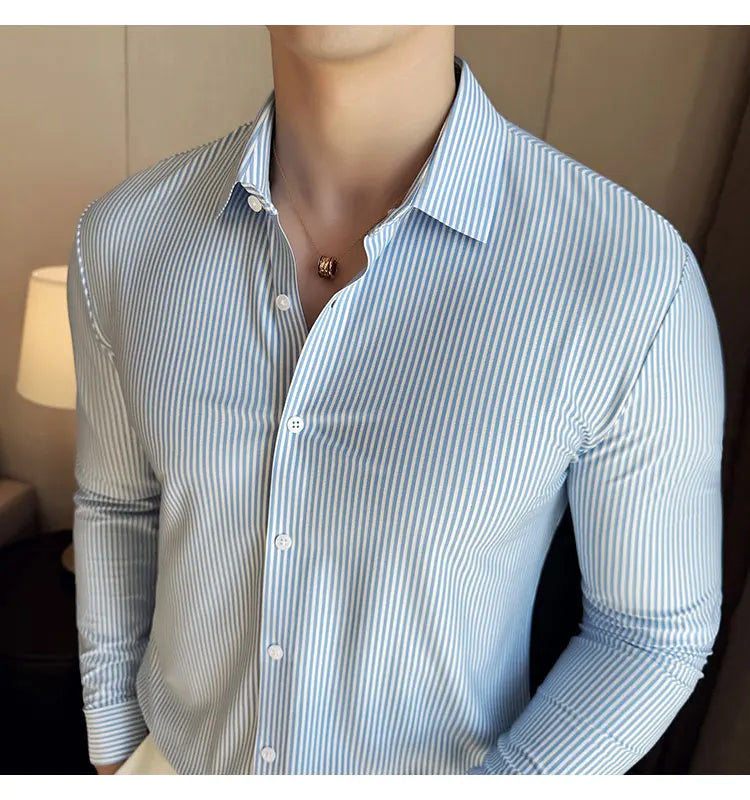 Elegant  striped long-sleeved men's slim fit business shirt