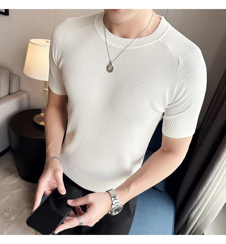 Men's Business Casual Slim Fit Silk Short Sleeve T Shirt
