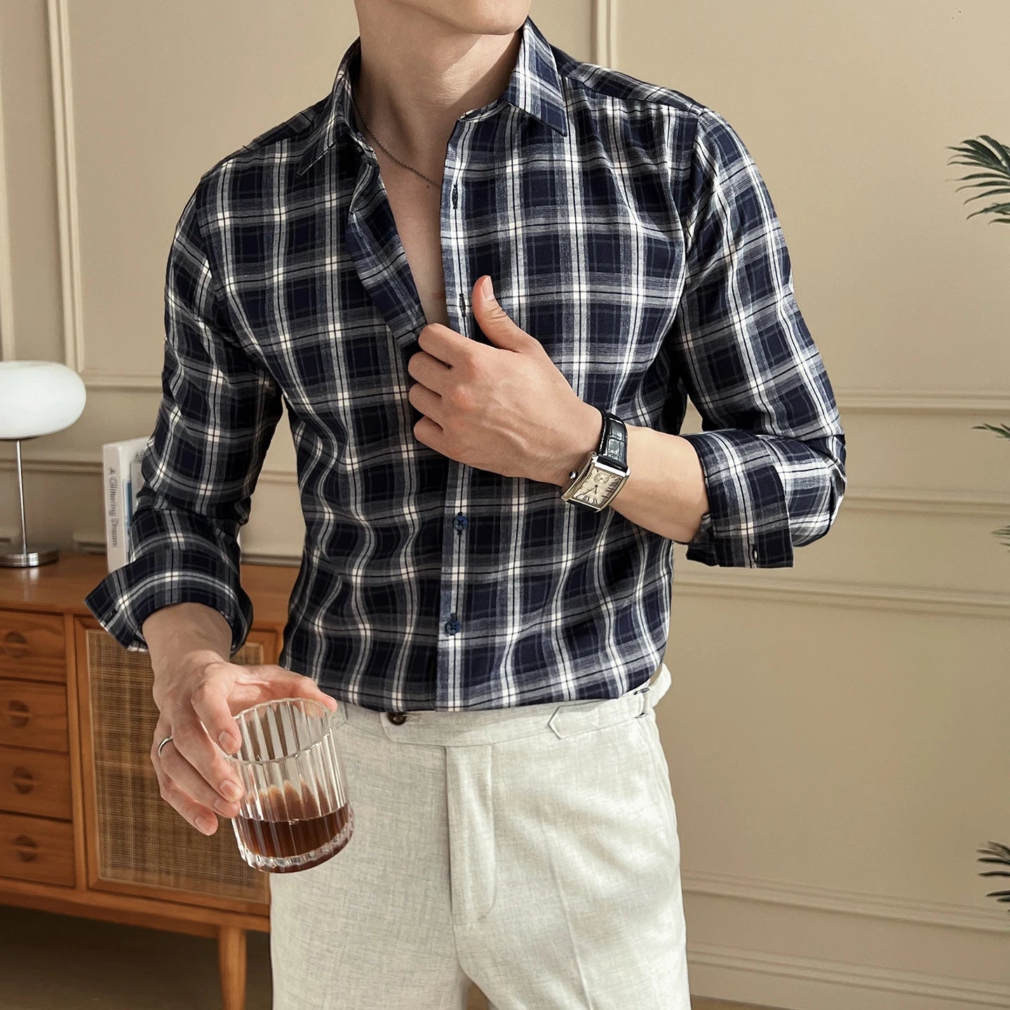 Men's Checkered Long Sleeve Shirt New Arrival | Business Casual Style Office Wear