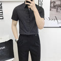 Casual Slim Fit Men Short Sleeve Non Iron Striped Light Shirt