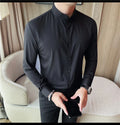 Men's Seamless Stand Up Collar Shirt  Solid Color Long Sleeved Shirt for Office