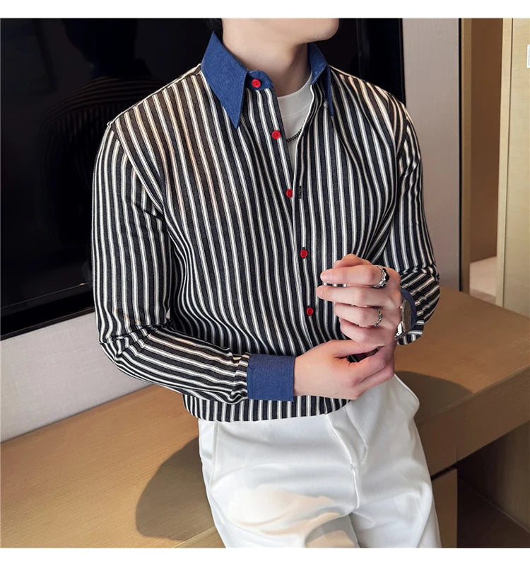 Men High-quality Long Sleeved Striped Shirts