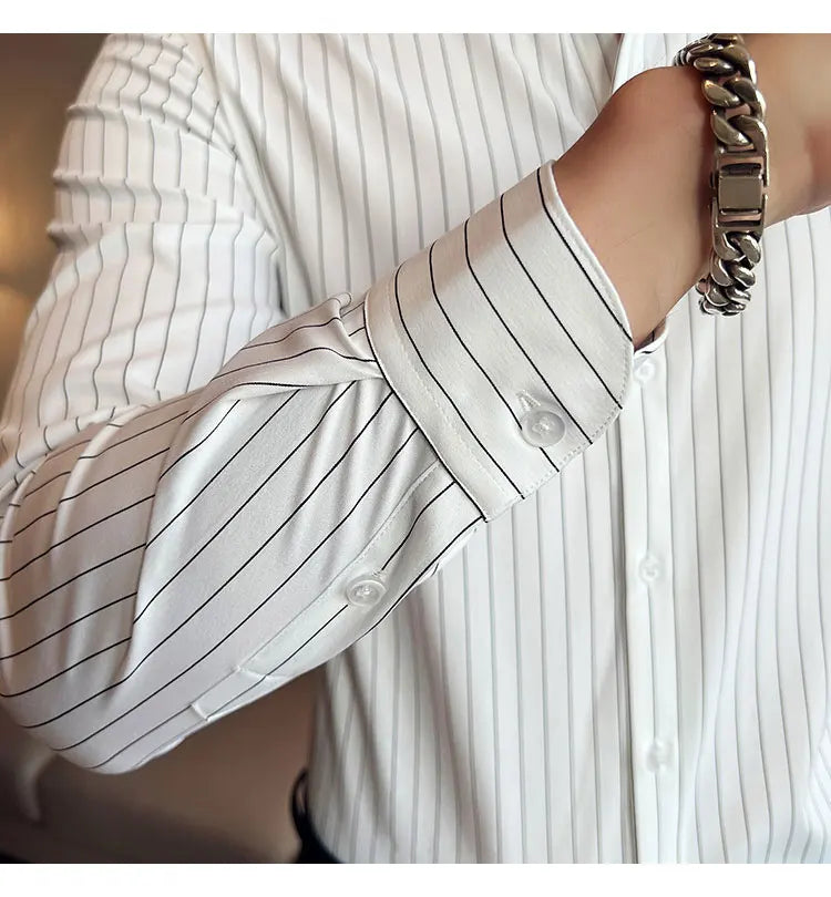 British Style Striped  Men' s Long Sleeve  Shirt