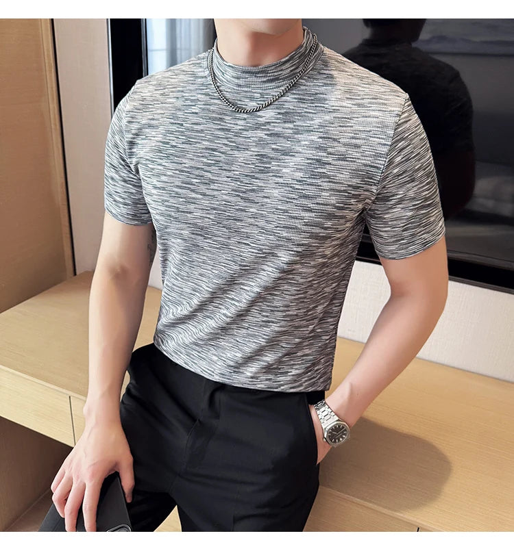 Camouflage T-shirt Men's Summer Half High Collar Slim Fit Short Sleeved Fashion