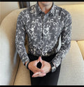 Men's Long-Sleeved  Floral Shirt with Elegant Pattern Design. Slim Fit for Casual & Business Occasions