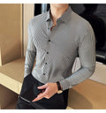 Elegant  striped long-sleeved men's slim fit business shirt
