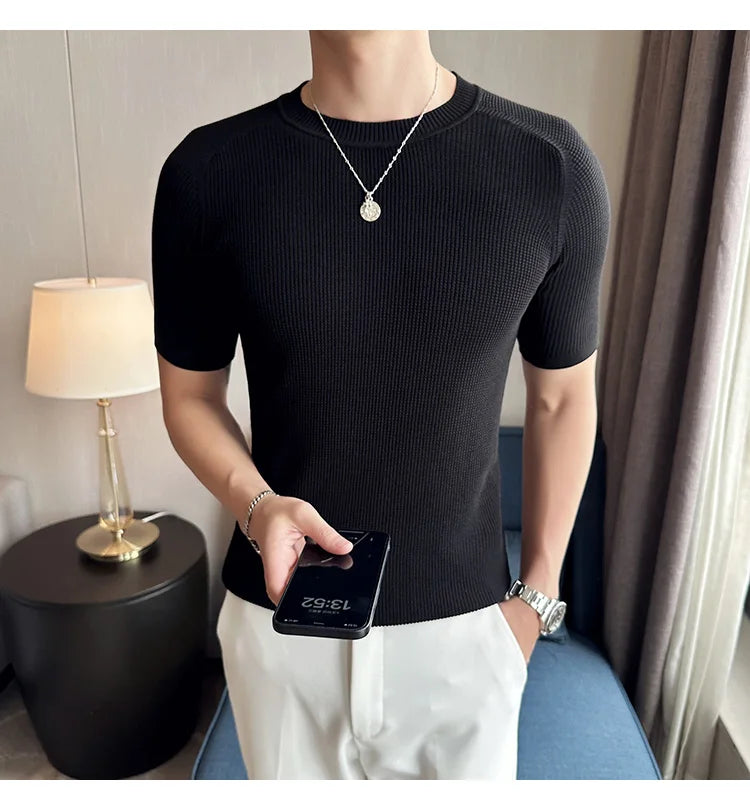 Men's Business Casual Slim Fit Silk Short Sleeve T Shirt