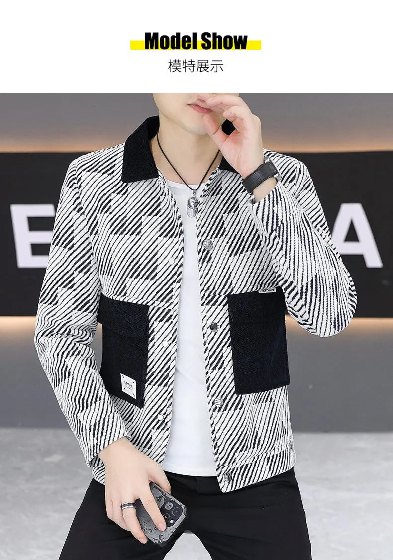 Spring Autumn  Jacket for Men Fashion Striped Casual Business Windproof Jacket