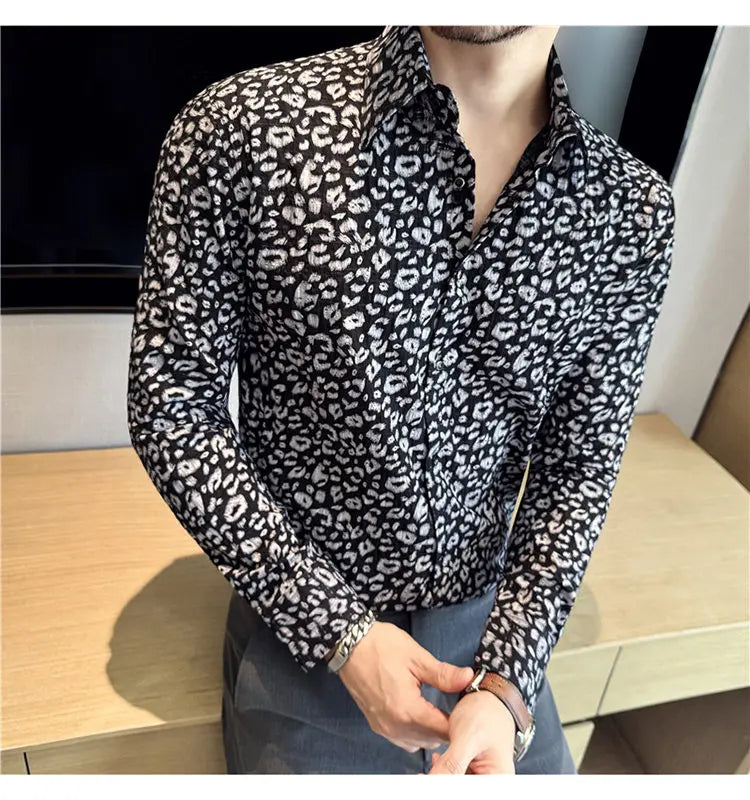 Men's Long-sleeved Floral  Shirt with High-quality