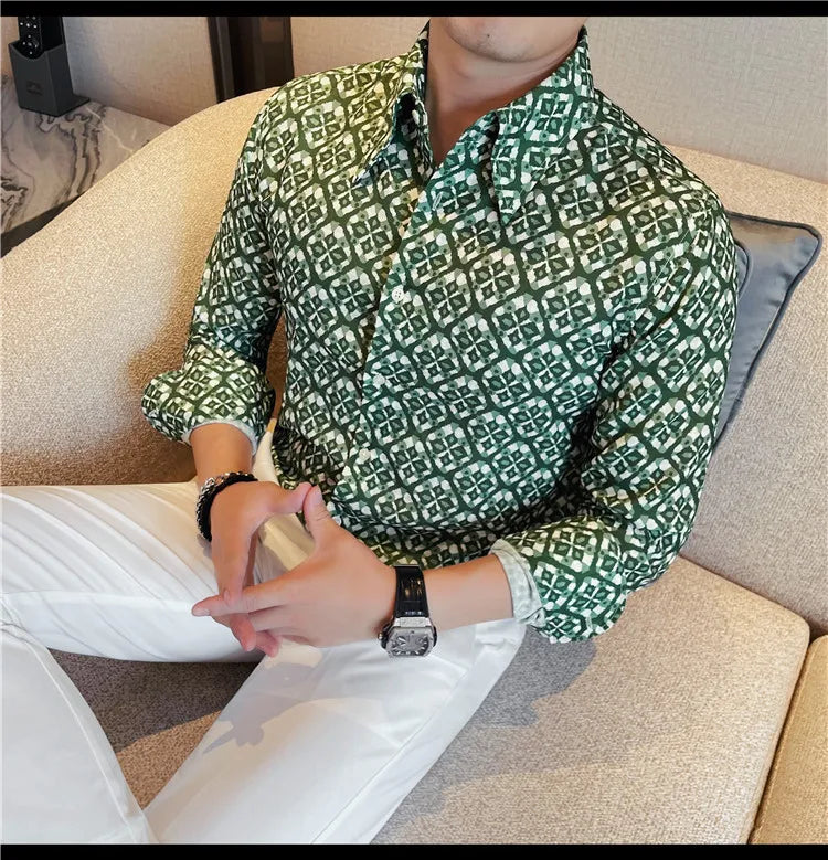 Latest  Floral Shirt Men Fashion Slim Fit Long Sleeve