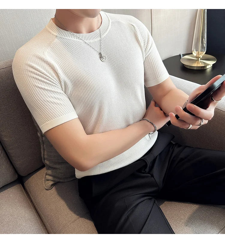 Men's Business Casual Slim Fit Silk Short Sleeve T Shirt