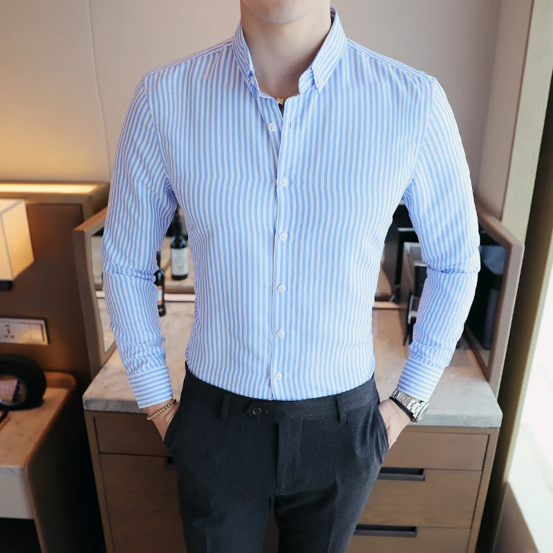 Hot Selling Business Striped Long Sleeve Shirt for  Men