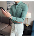 British Style Striped  Men' s Long Sleeve  Shirt