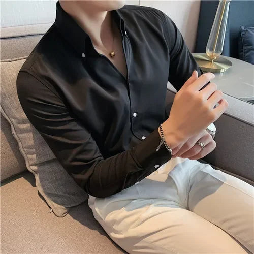 Men's Italian Collar Shirt, Wrinkle-free, Fashionable, Slim-fit