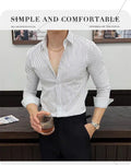 Men Striped Shirt Business Slim Fit Casual Non Iron Long Sleeve