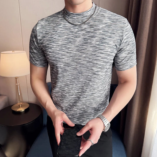 Camouflage T-shirt Men's Summer Half High Collar Slim Fit Short Sleeved Fashion