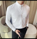 Men's Seamless Stand Up Collar Shirt  Solid Color Long Sleeved Shirt for Office