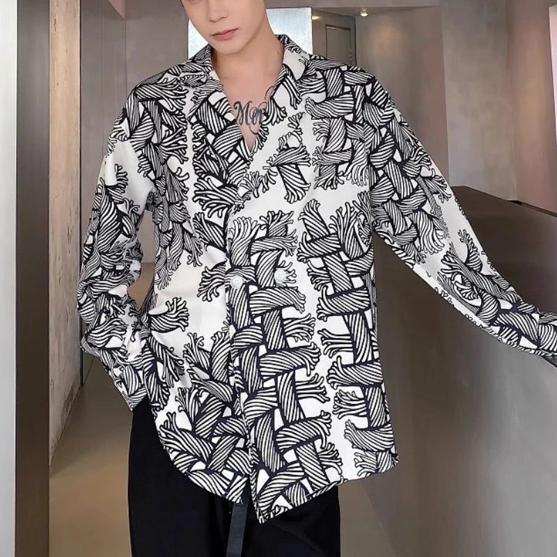 Trendy Design Printed Retro Suit Collar Shirt for  Men.