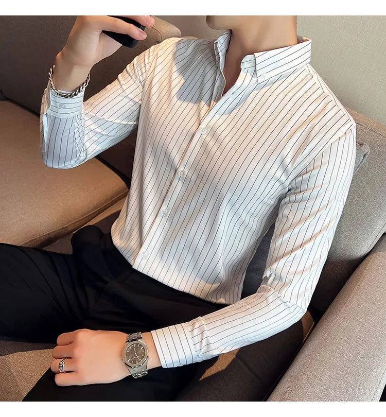 British Style Striped  Men' s Long Sleeve  Shirt