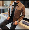 Men Fashion Lapel streetwear  Jacket Casual Business leather coats