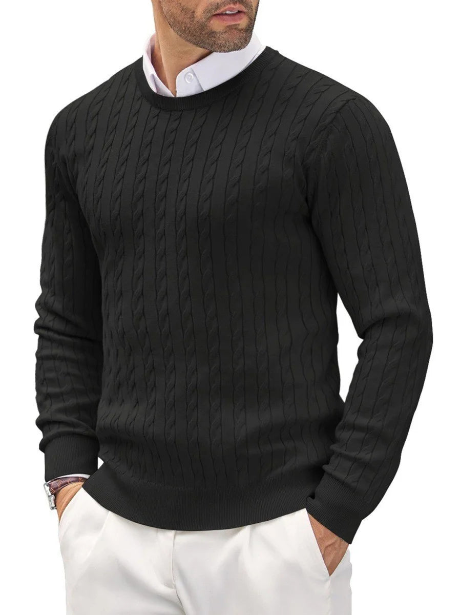 Men's All-Season Cable Knit Pullover Sweater with Rope Twist Pattern