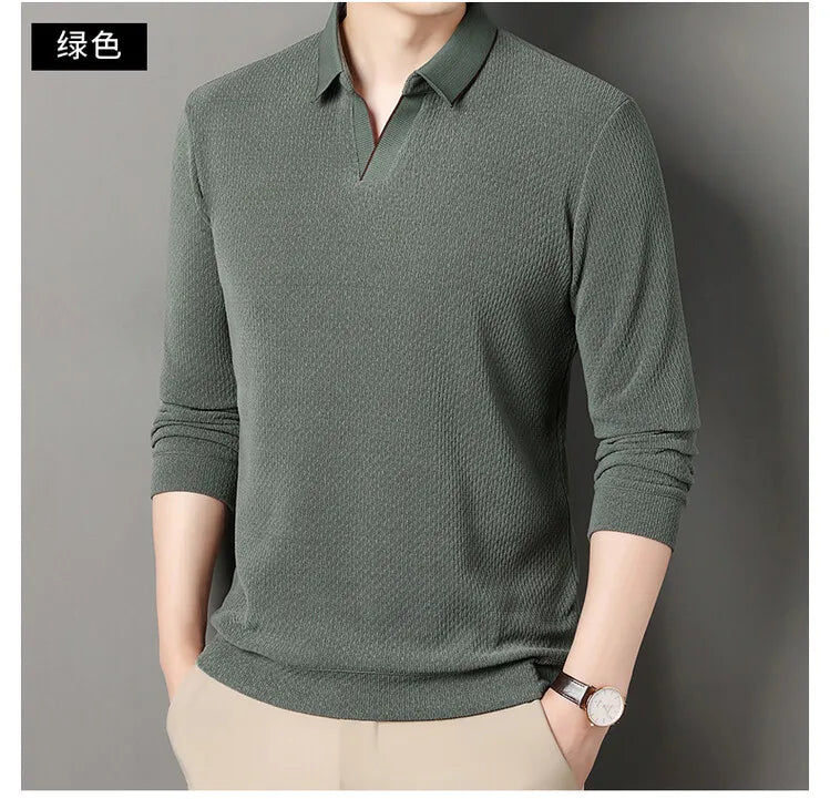 V-neck sweater men's business casual stretchable, warm autumn new pullover knitwear.
