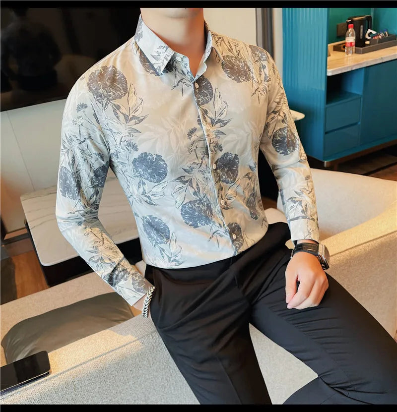 Men 's Korean Style  Business Floral Shirt