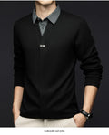Men's Winter Long Sleeve Top Knit Sweater with Woven Shirt Collar