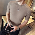 Men's Business Casual Slim Fit Silk Short Sleeve T Shirt