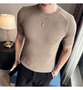 Men's Business Casual Slim Fit Silk Short Sleeve T Shirt
