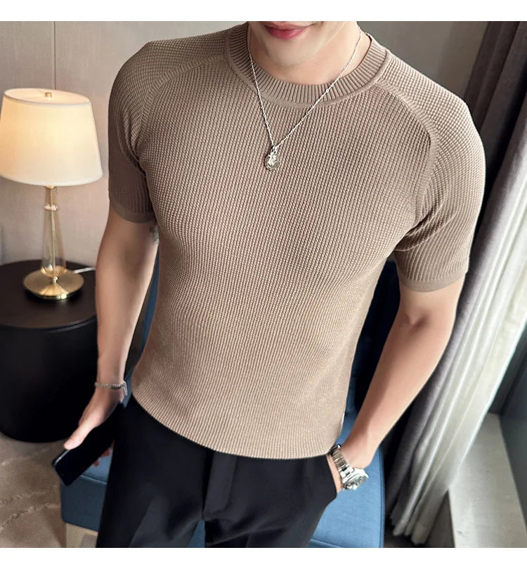 Men's Business Casual Slim Fit Silk Short Sleeve T Shirt