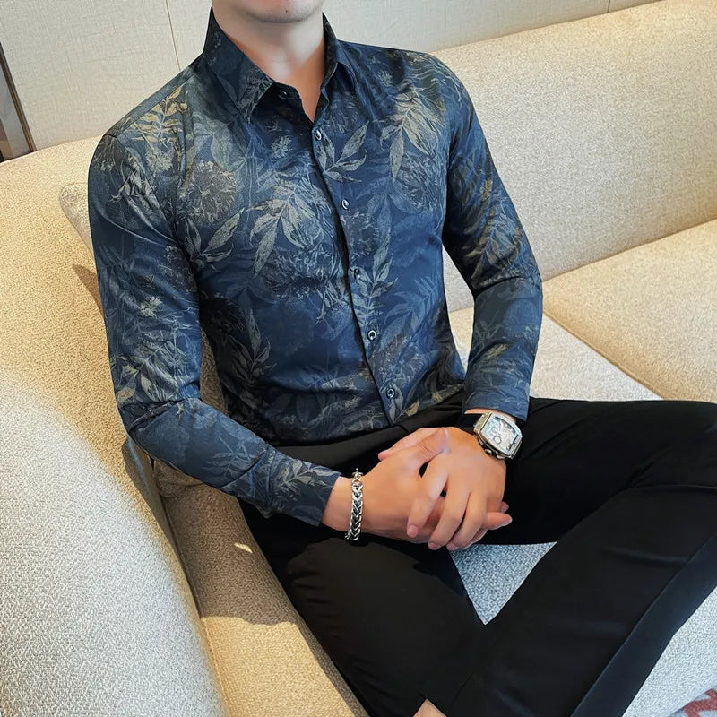 Men 's Korean Style  Business Floral Shirt