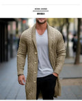 American European Fashion Men's  Trendy Long Sleeve Turn-down Collar Loose Knitted Knee Length Sweater Coat