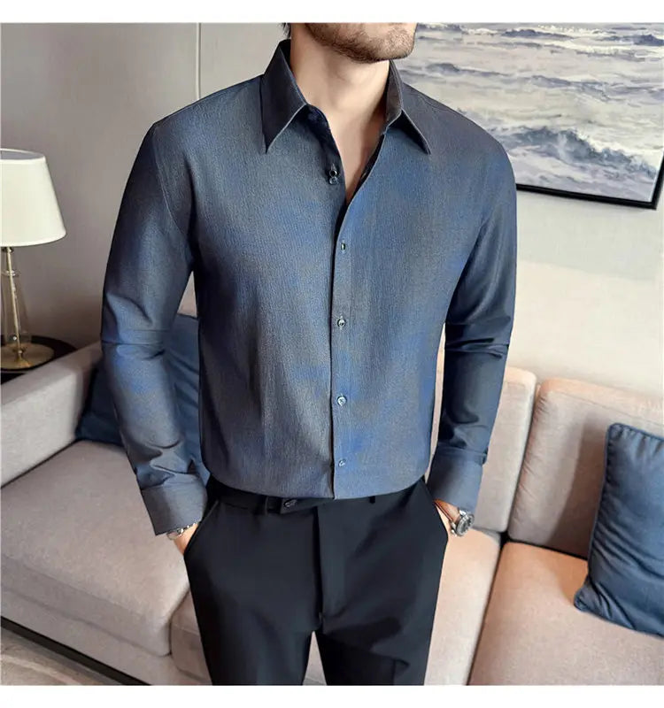 Men's Long Sleeved Casual Versatile Shirt British Style
