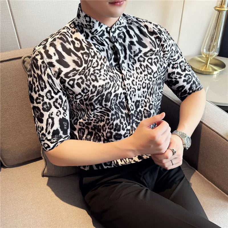 Men's Short Sleeve Leopard Print Shirt