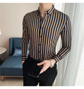 Alluring Korean Luxury Long Sleeve Striped Shirts For Men Slim Fit
