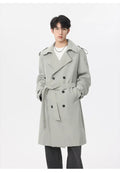 Marvelous business casual men's solid color double-breasted retro classic mid-length coat