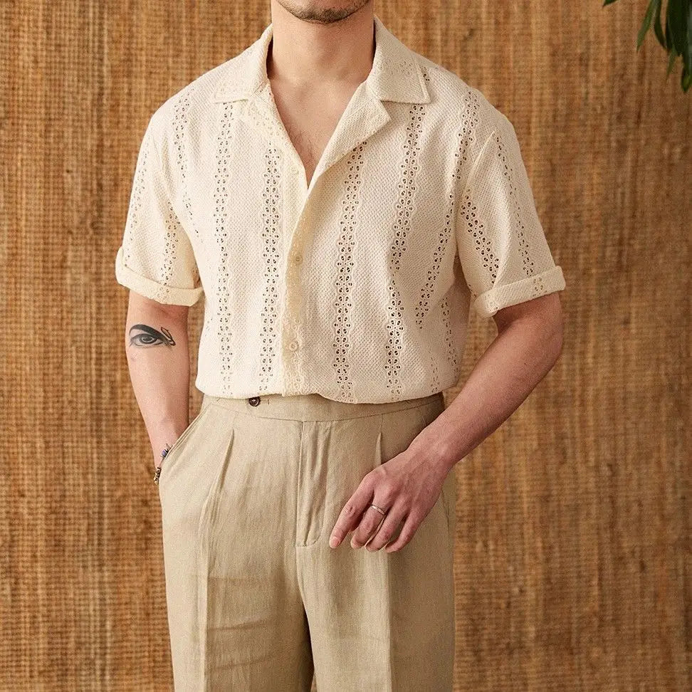 Men 's  Short-sleeved Shirt  Gentleman's Outfit Light  color