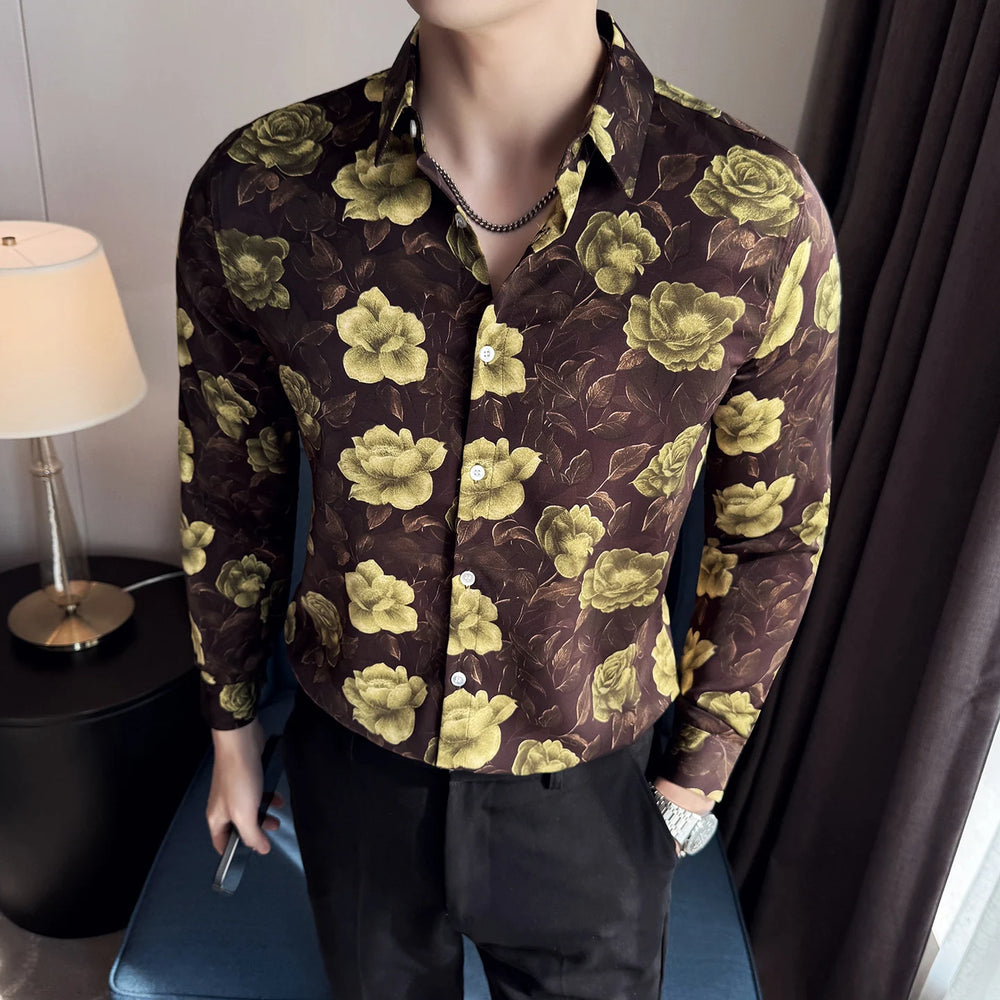Men's Latest  Fashionable  Long-Sleeved Floral Shirt