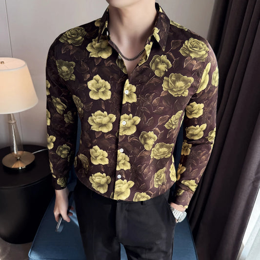 Men's Latest  Fashionable  Long-Sleeved Floral Shirt