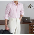 Gentleman 's Pink Business Striped Long-Sleeved Shirt for Men