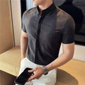 Chinese Style Retro Stand Up Collar Shirt for  Men Slim Fit Short Sleeve