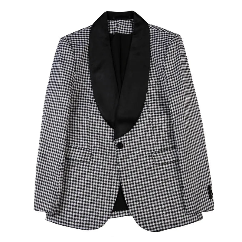 Gentleman's Plaid Patchwork Blazer for Men Long Sleeve Business Wear
